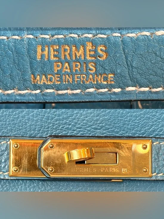 Hermes Kelly32 Retourne,Togo, BleuJean/Gold, box/duster/twilly, PRICE FIRM - Picture 12 of 17